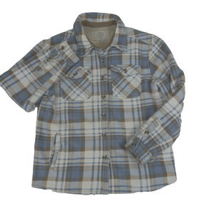 Sage Collective Womens Sz Medium Blue Flannel Jacket Shacket Plaid Fleece Lined